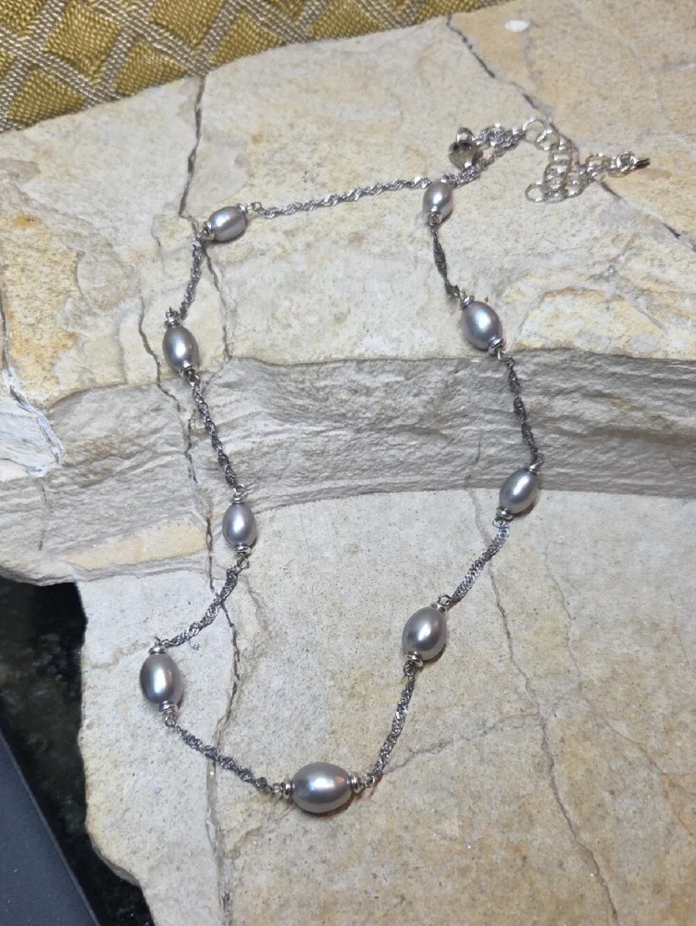 Superb Quality Real Silver Pearl Station Necklace HONORA Italy